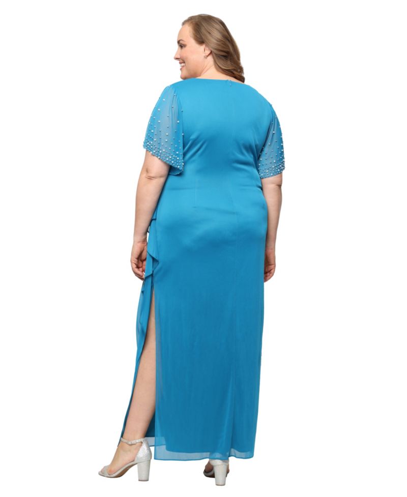 Plus Embellished Flutter-Sleeve Long Dress