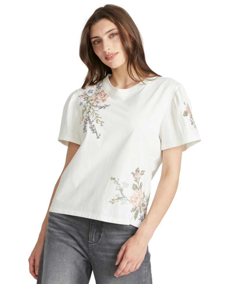Women's Floral Embroidery Flutter T-Shirt