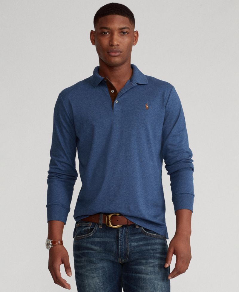 Men's Big & Tall Soft Cotton Long-Sleeve Polo Shirt