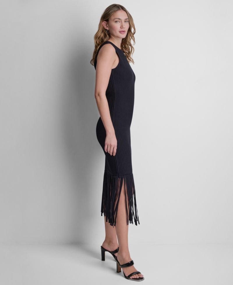 Women's Sleeveless Fringe Sweater Dress