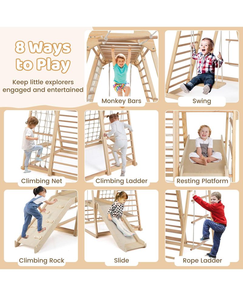 8-in-1 Kids Jungle Gym with Slide Monkey Bars and Climbing Frame