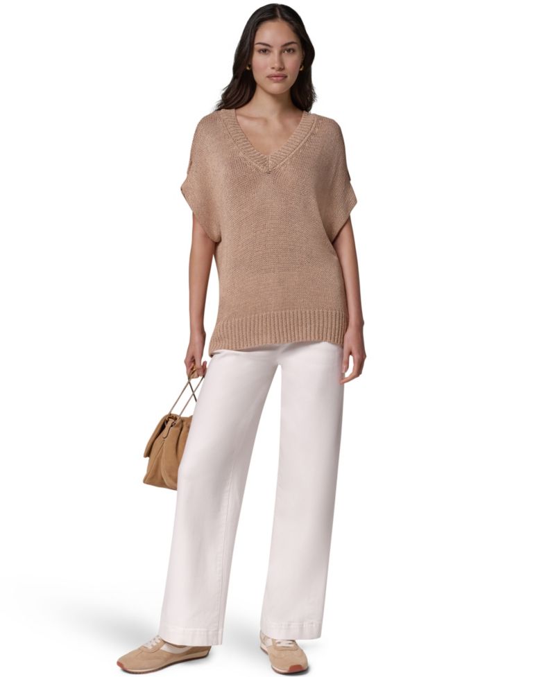 Women's Short Sleeve Relaxed Fit Lurex Sweater