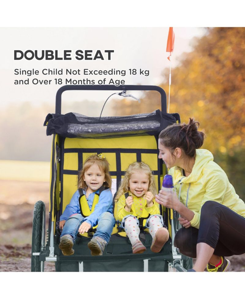 Kids Elite 2-Seat Bicycle Trailer Steel w/ Water Resist Windows