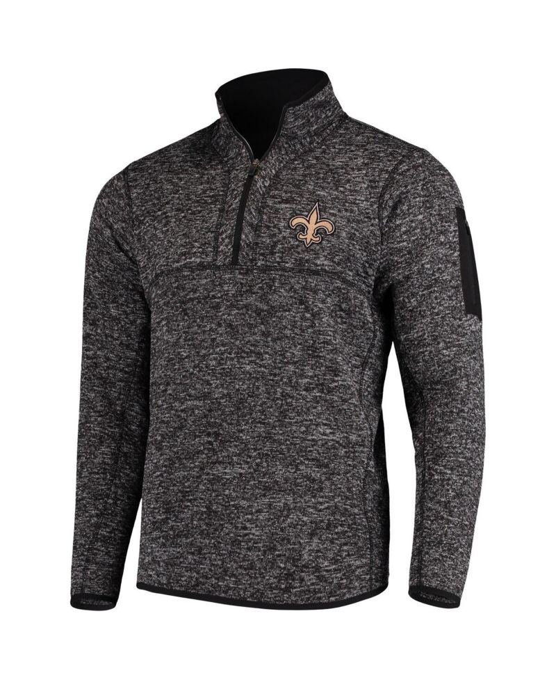 Men's Heather Black New Orleans Saints Fortune Quarter-Zip Pullover Jacket