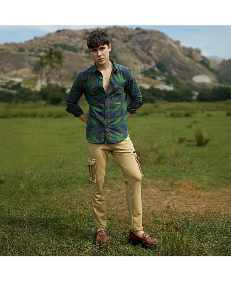 Men's Forest Green & Indigo Blue Buffalo Check Utility Shirt