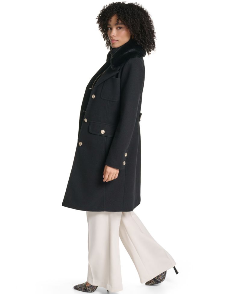 Women's Bibbed Faux-Fur Collar Lined Coat