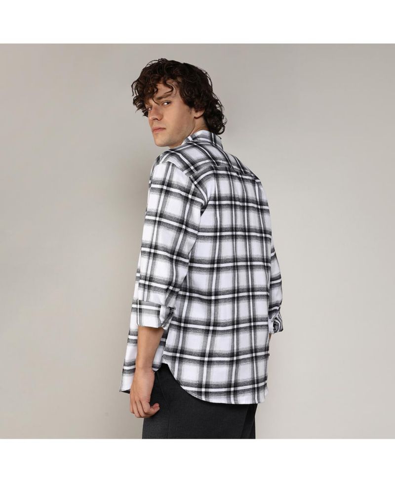 Men's Chalk White & Midnight Black Brushed Buffalo Check Shirt