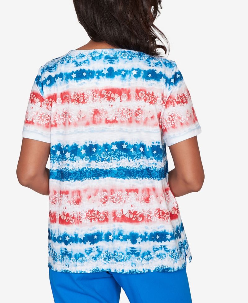 Petite Lady Liberty Americana Tie-Dye Stripes Short-Sleeve T-Shirt