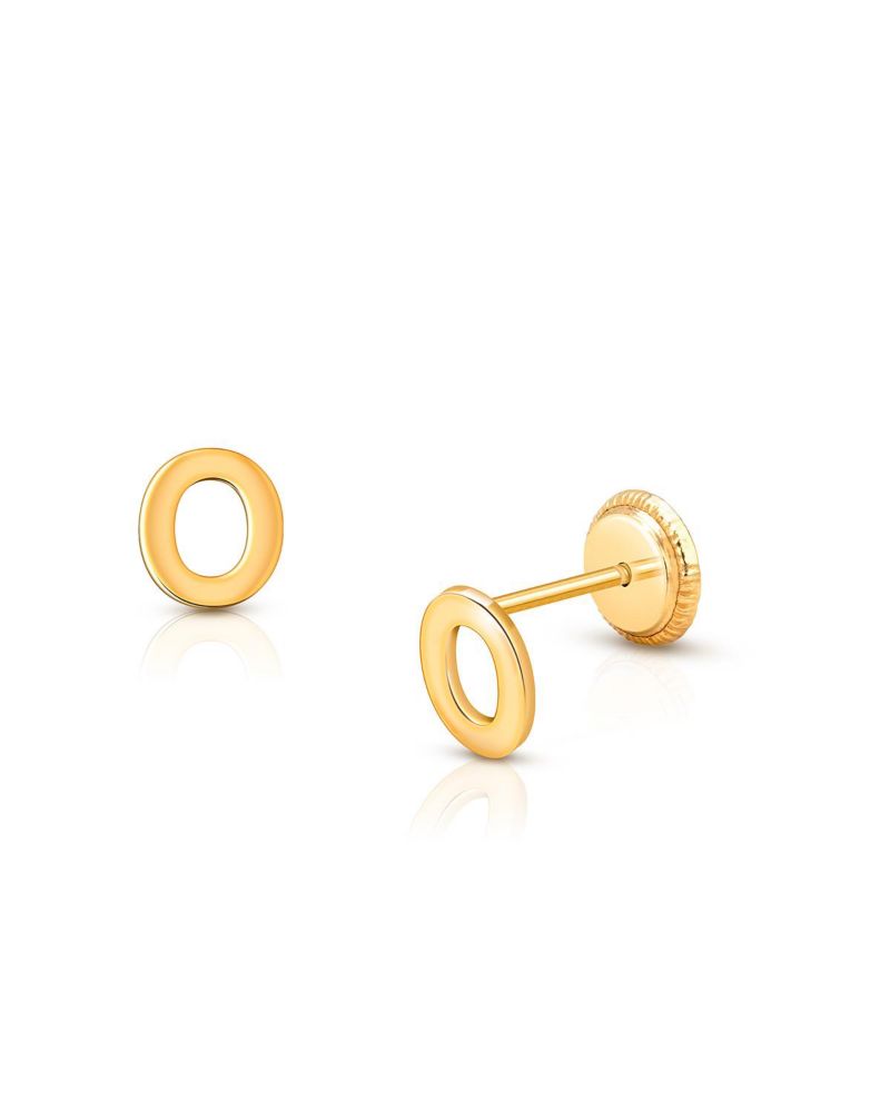 14K Gold Initial Stud Screw Back Earrings