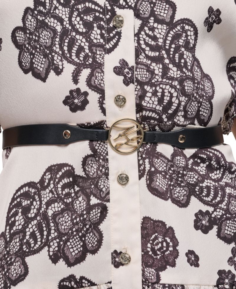 Petite Floral-Print A-Line Belted Shirt Dress