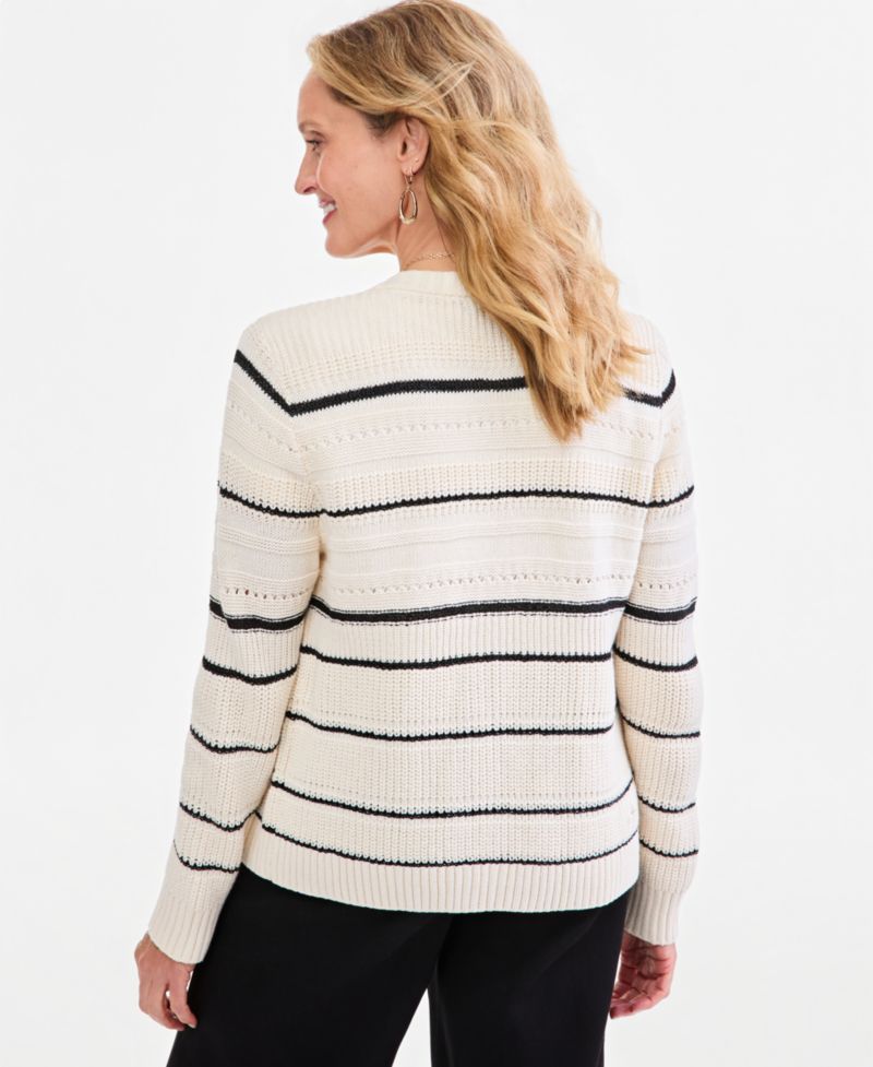 Petite Stripe Open-Stitch Cardigan