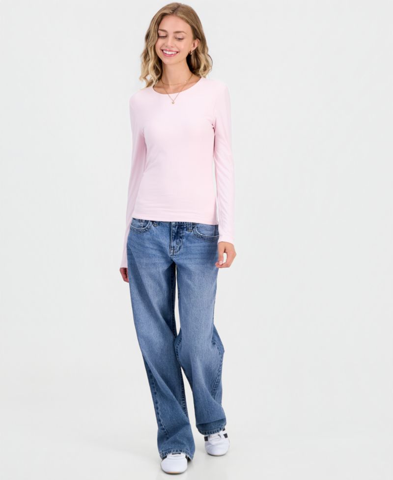 Juniors' Crewneck Long-Sleeve T-Shirt