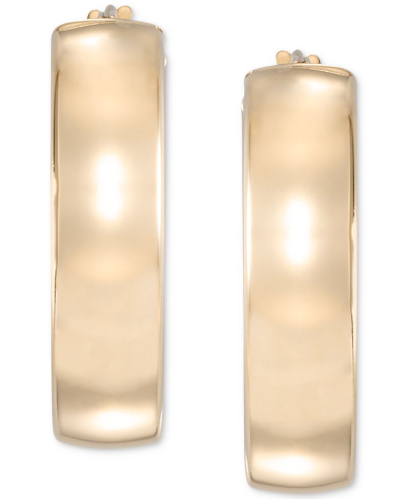 High Polished Wide Chunky Small Hoop Earrings in 14k Gold, 7/8"