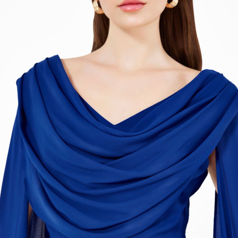 Women's Cowl Neck Flare Sleeved A-line Gown