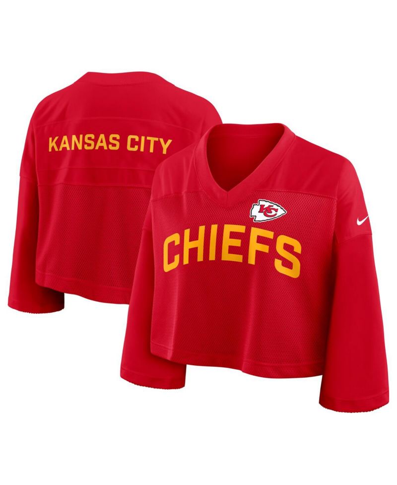 Women's Red Kansas City Chiefs Primetime Cropped Mesh Fashion Jersey
