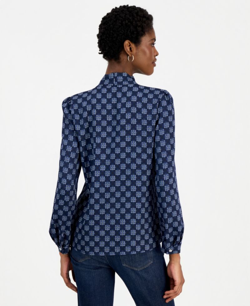 Women's Emmalbore Long-Sleeve V-Neck Geometric-Print Blouse
