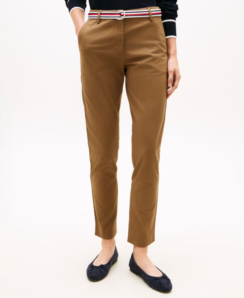 Women's Twill Slim Belted Chinos Pants