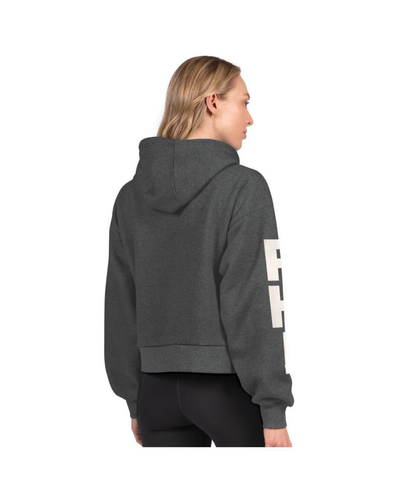 Women's Heather Charcoal Philadelphia Eagles Star Player Cropped Fleece Pullover Hoodie