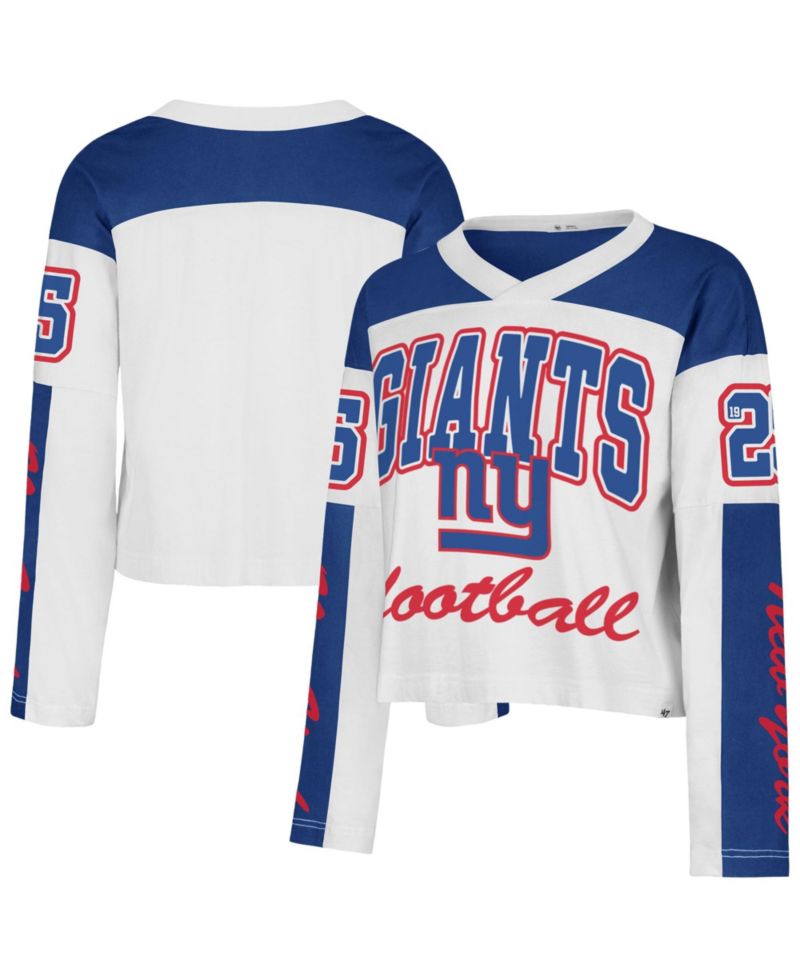 Women's '47 White New York Giants Exclamation Metro V-Neck Long Sleeve Jersey T-Shirt