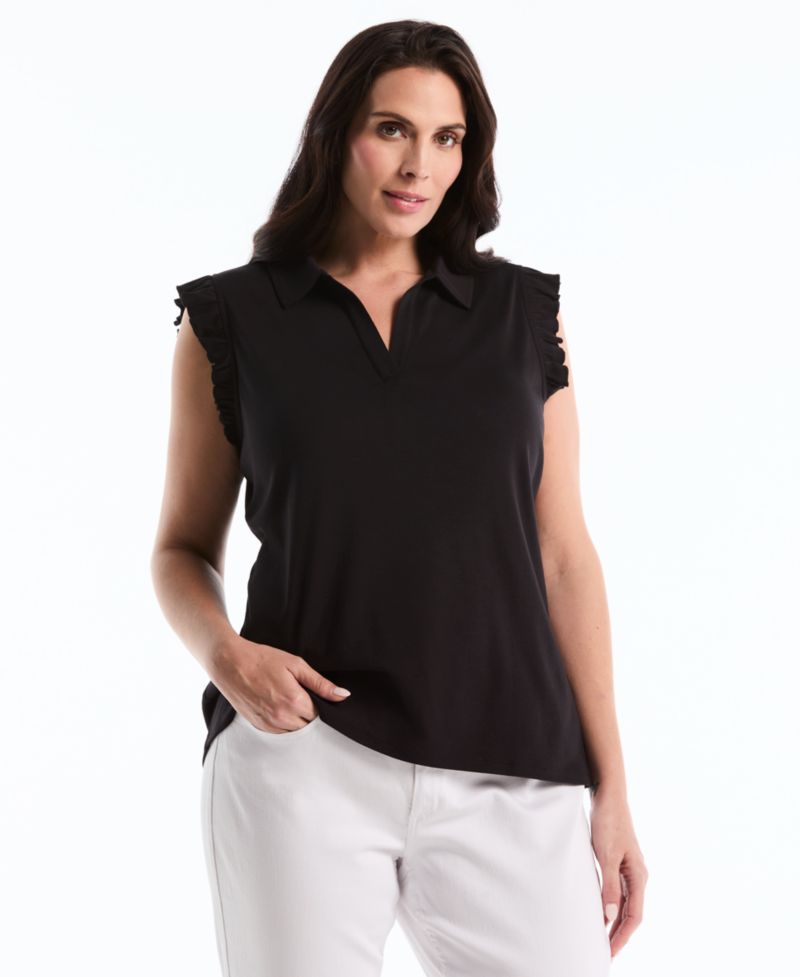 Petite Ruffle Sleeveless Polo Shirt