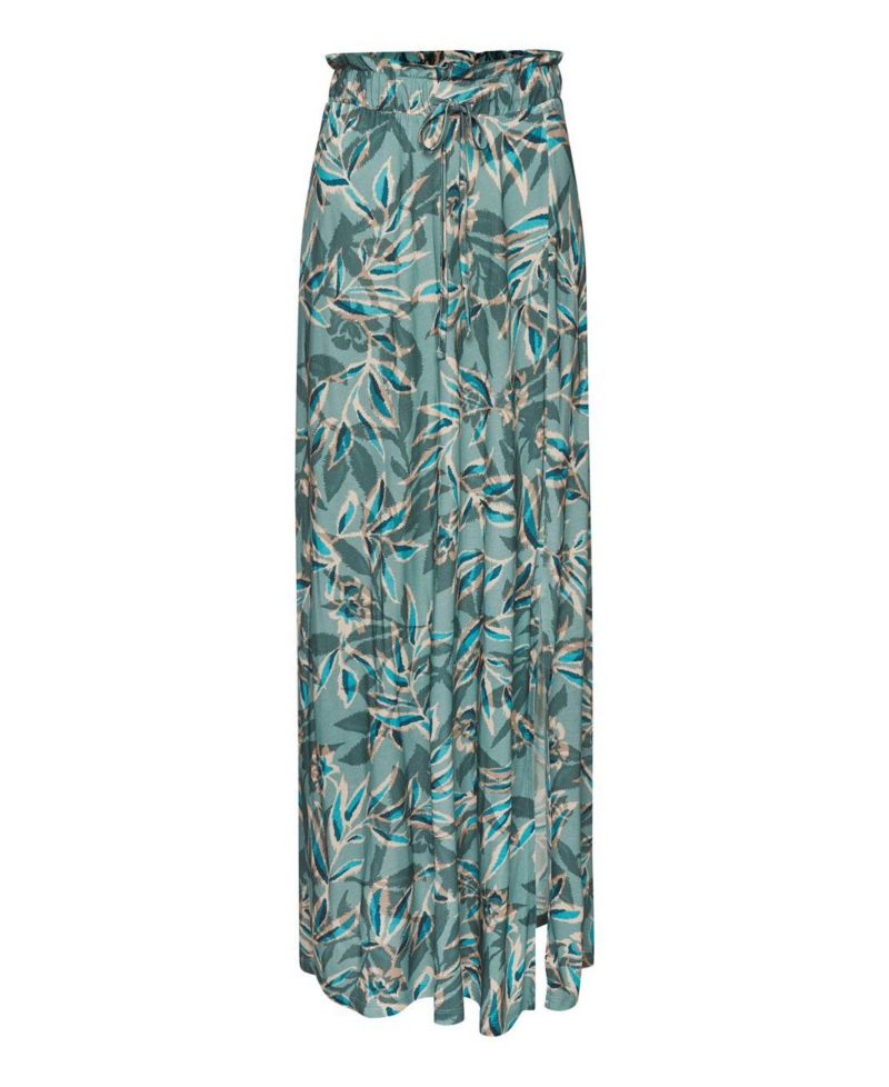 Women's Viscose Printed Paperbag Maxi Ruffle-Trim Skirt