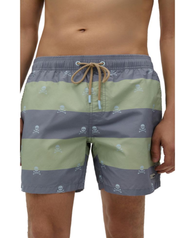 Men's Striped Skull Lined Swim Trunks