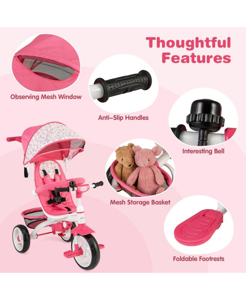 Toddler Tricycle Stroller 6-in-1 Push Trike w/ Removable 5-Position Canopy