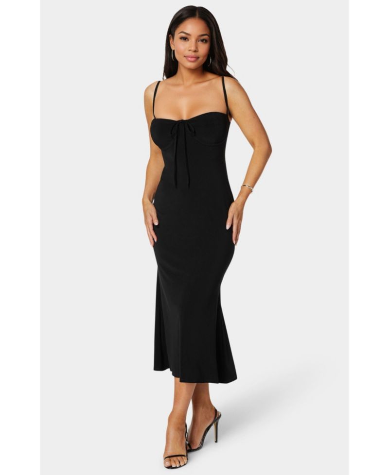 Women's Bow Front Bustier Knit Slip Midi Dress