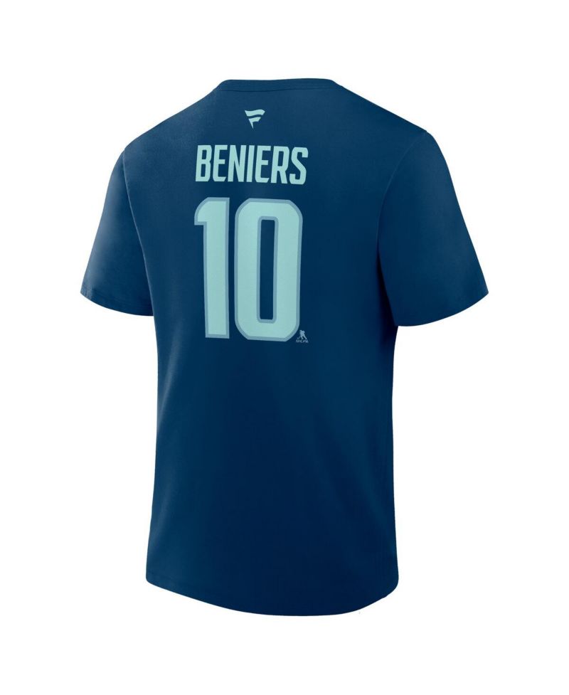 Men's Matty Beniers Deep Sea Blue Seattle Kraken Authentic Stack Name & Number T-Shirt