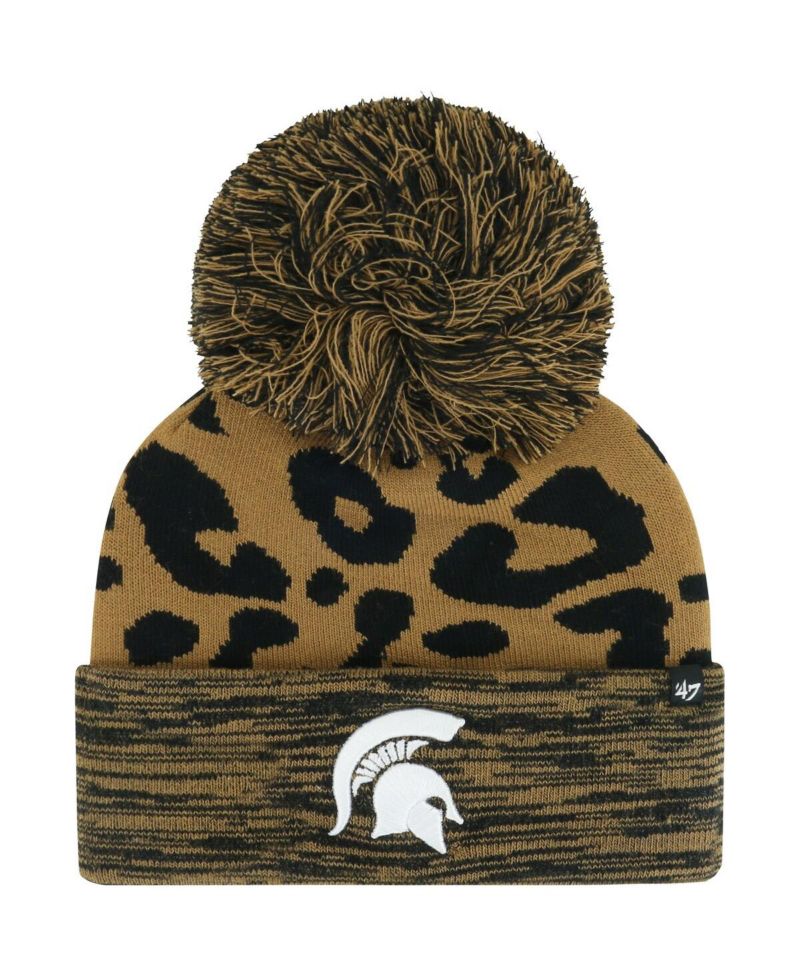 Women's Brown Michigan State Spartans Rosette Cuffed Knit Hat with Pom