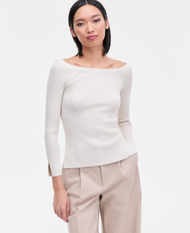Women's Shimmer-Knit Boat-Neck Sweater