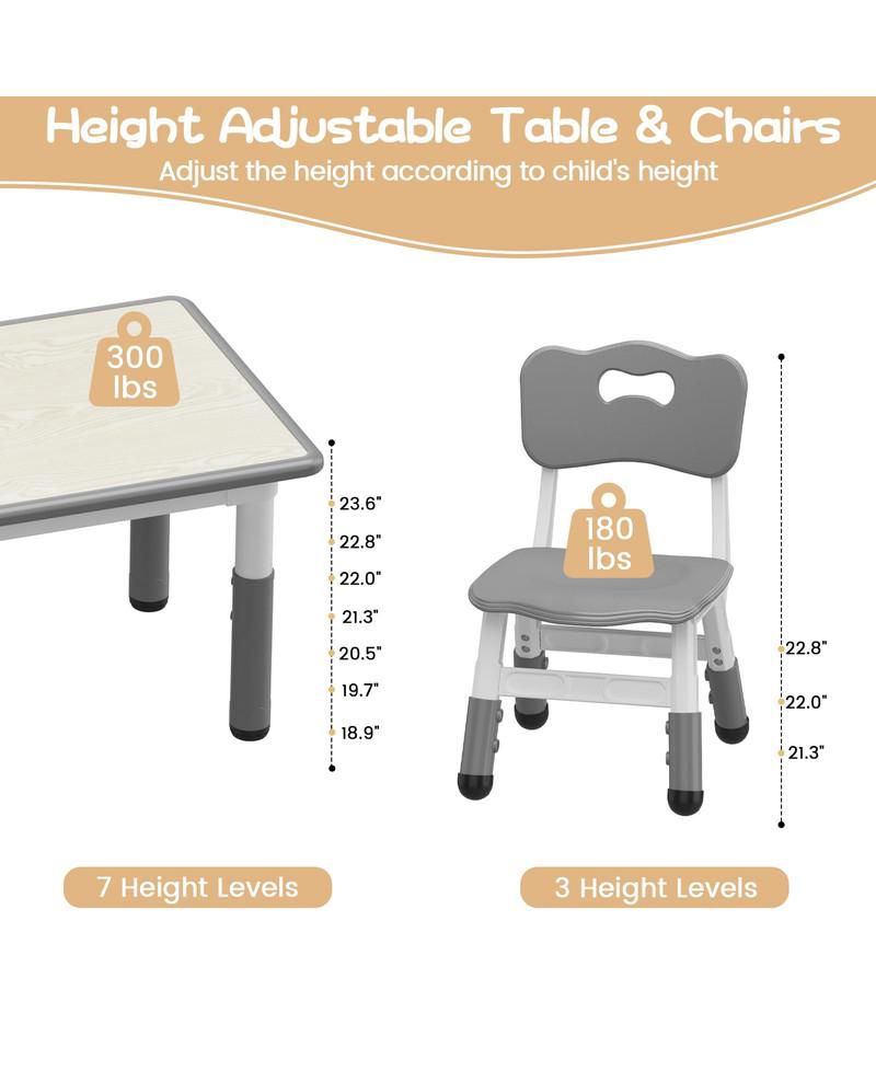 Kids Table and Chair Set, Height Adjustable Toddler Table and 4 Chairs Set for Ages 2-10, Graffiti Desktop, Non-Slip Legs, Arts & Crafts Table
