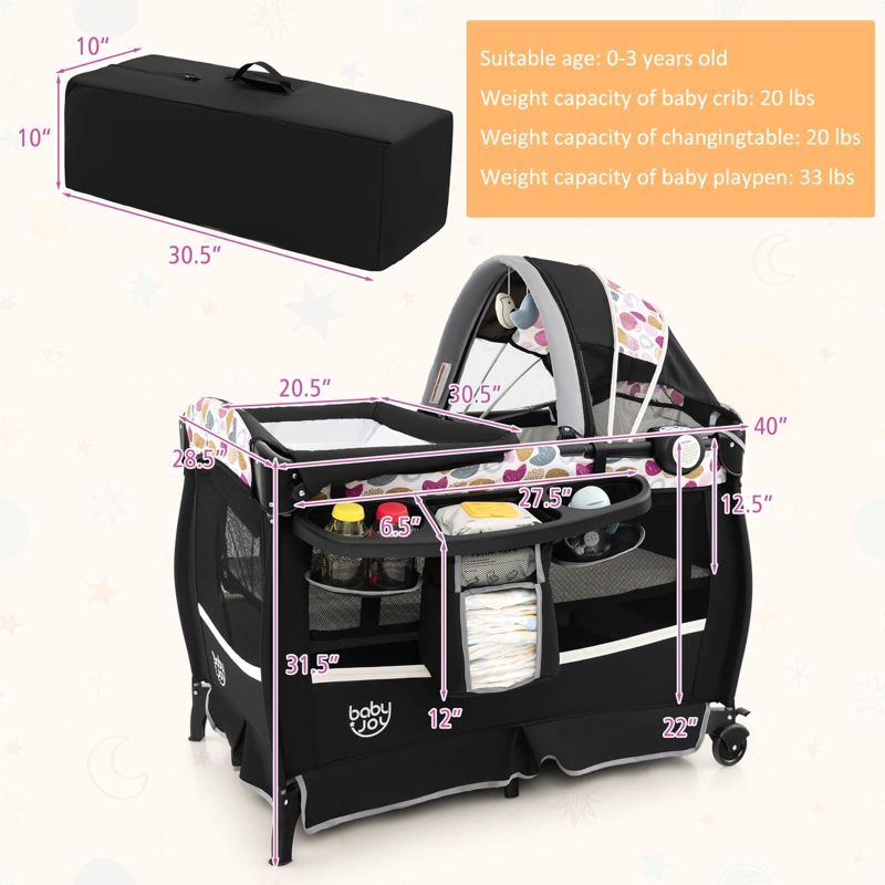 Pack Play Baby Diaper Changing Table 4 in 1 Foldable with Mattress