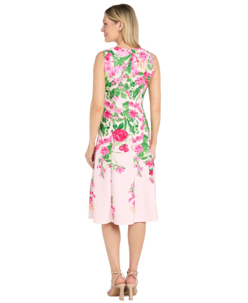 Women's Floral Fit-and-Flare Wedding Guest Midi Dress