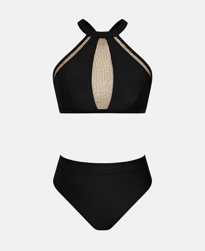 Women's Gentle Hollow Out Halter High-Waist Bikini Set