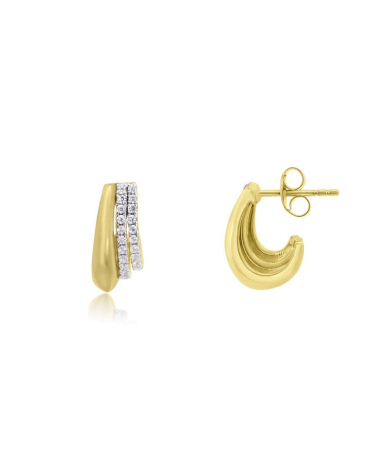 Triple CZ Huggie Hoop Earrings 14K Sterling Silver