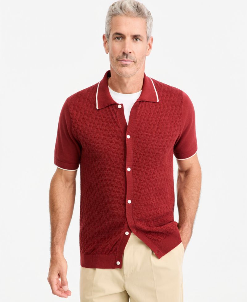 Men's Cable Knit Sweater Polo Shirt, Macy's Exclusive