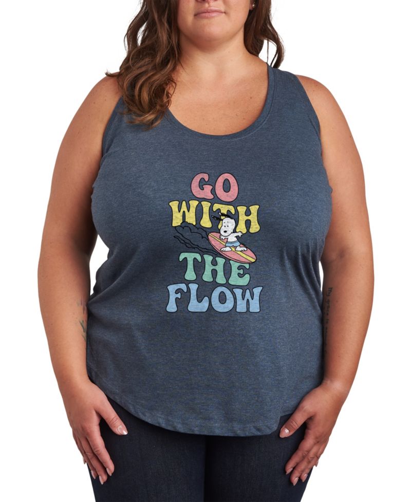 Plus Size Peanuts Go with the Flow Racerback Graphic Tank Top