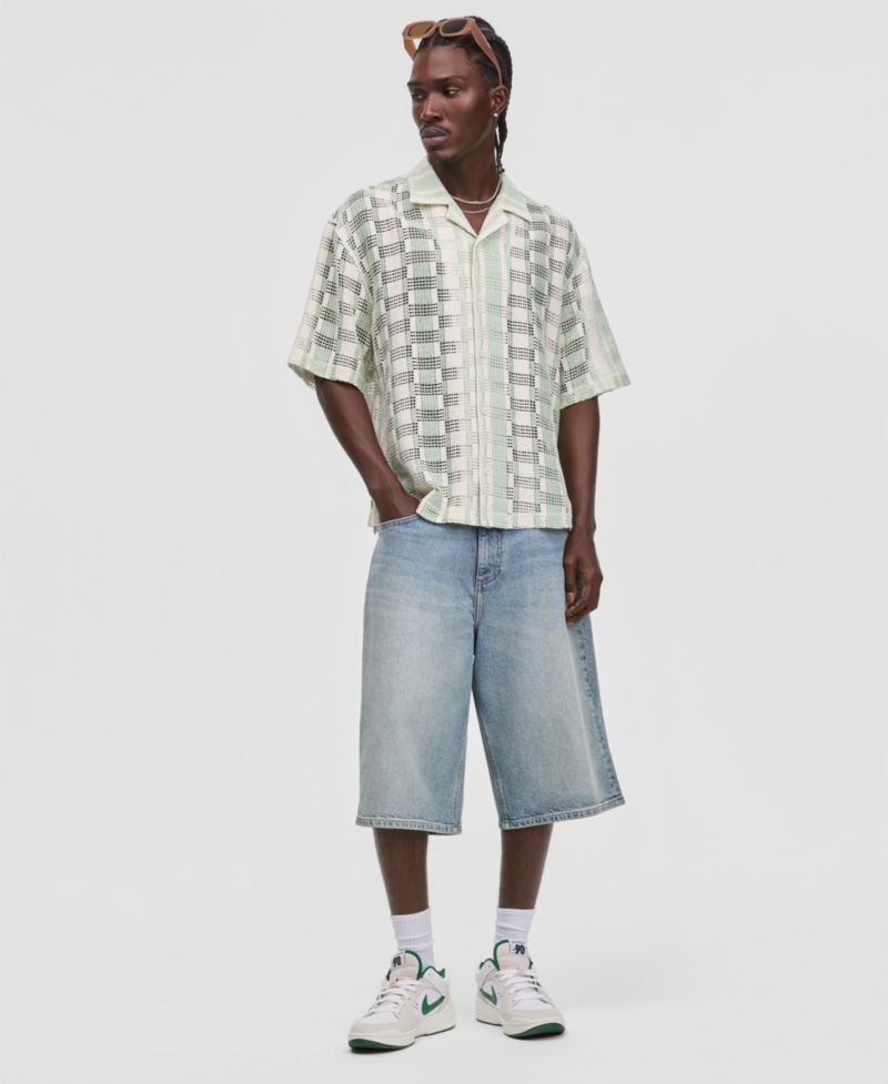 Men's Two-Tone Textured Camp Shirt