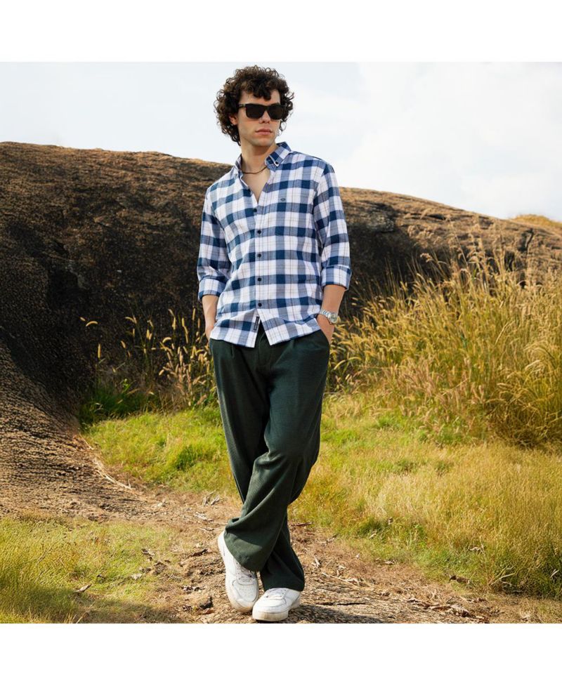 Men's Navy Blue Bi-Buffalo Check Shirt