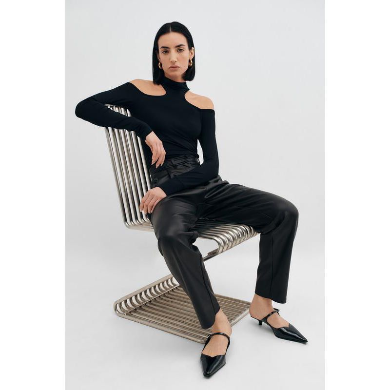 Women's Teagan Sleek Mock-Neck Jersey Top with Shoulder Cutouts