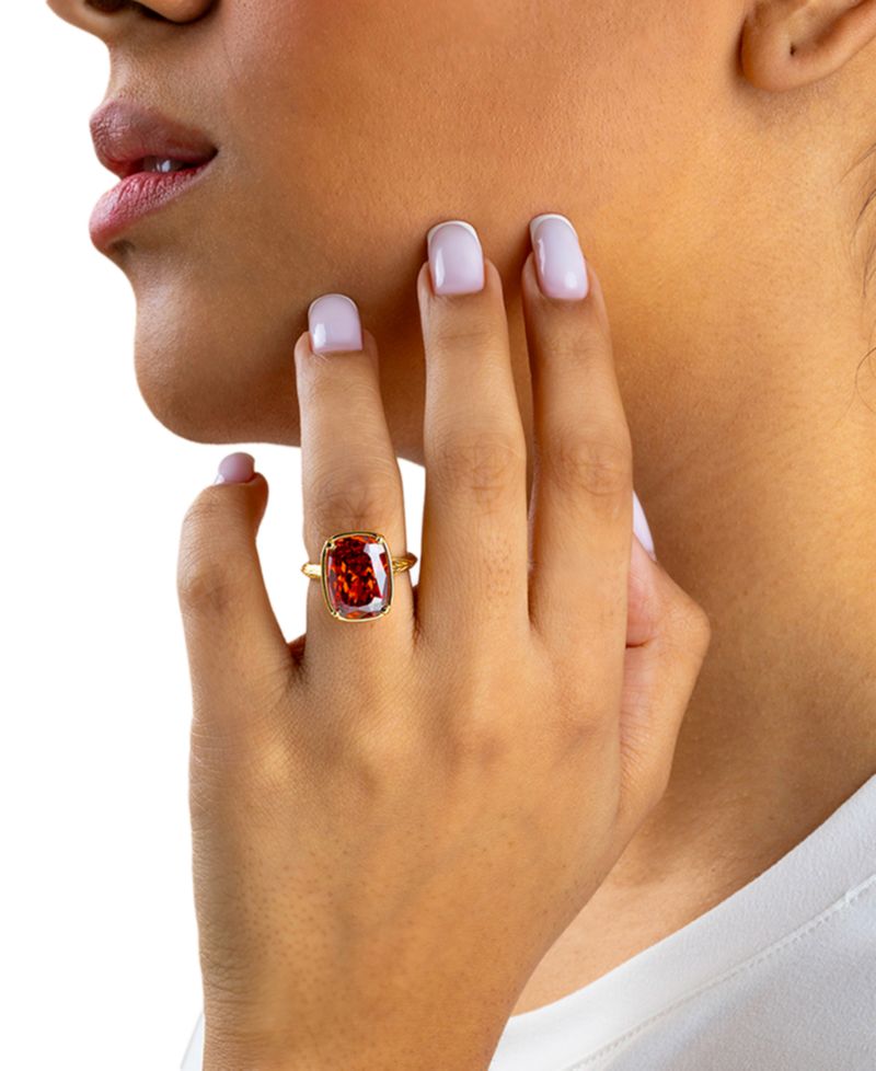 Elongated Cushion Garnet Cubic Zirconia Cocktail Ring