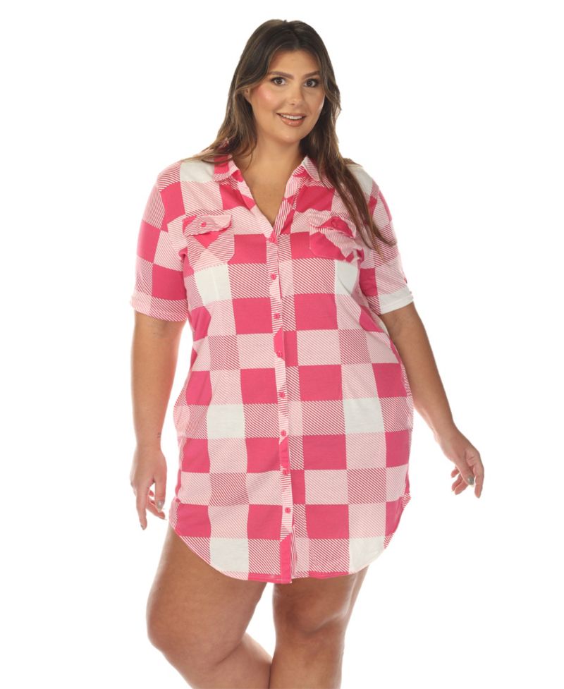 Plus Size Short Sleeve Plaid Button-Down Shirt Dress