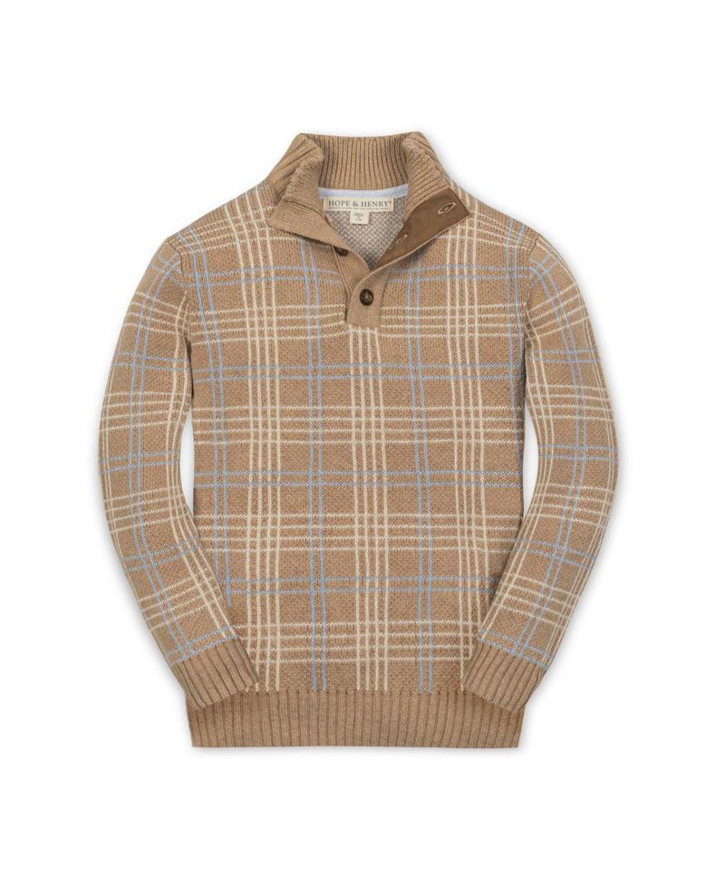 Hope and Henry Boy's Xsmall to Xlarge Organic Mock Neck Intarsia Sweater