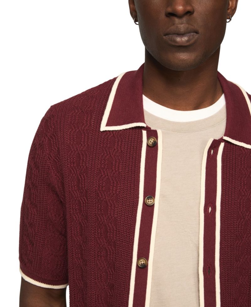 Men's Piping Detail Button-Front Short-Sleeve Shirt