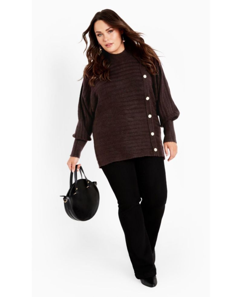 Women's Plus Size Beata Asymmetrical Button Knit Sweater