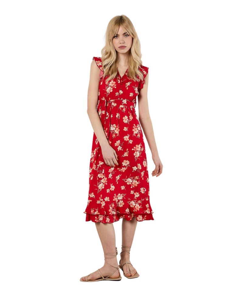 Women's Rock Cress Floral-Print Button-Front Ruffle-Cap-Sleeve Midi Dress