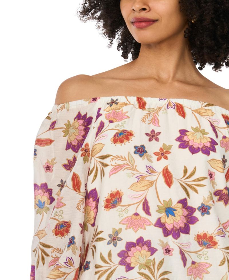 Women's Printed Off-The-Shoulder Long-Sleeve Top