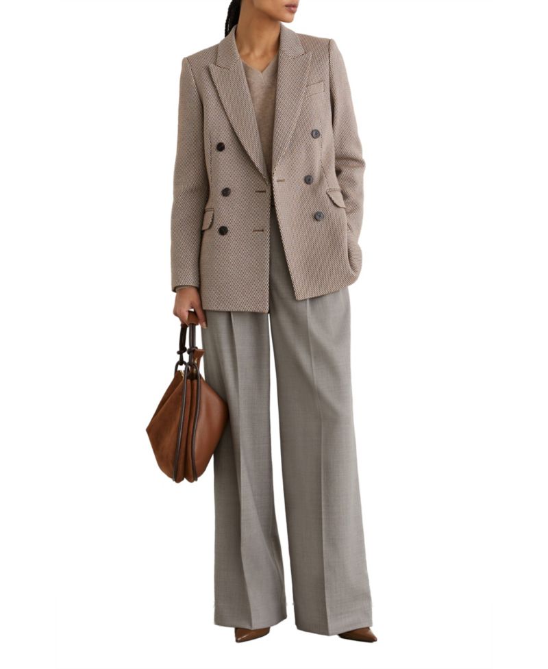 Women's Double-Breasted Lightly Padded Shoulders Textured Wool-Blend Blazer