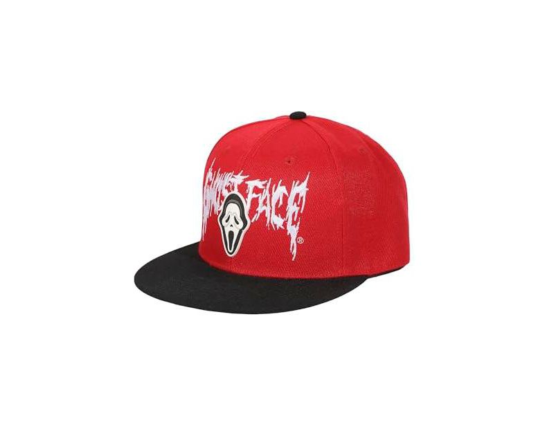 Men's Mask Rubber Badge Red Flat Bill Baseball Cap